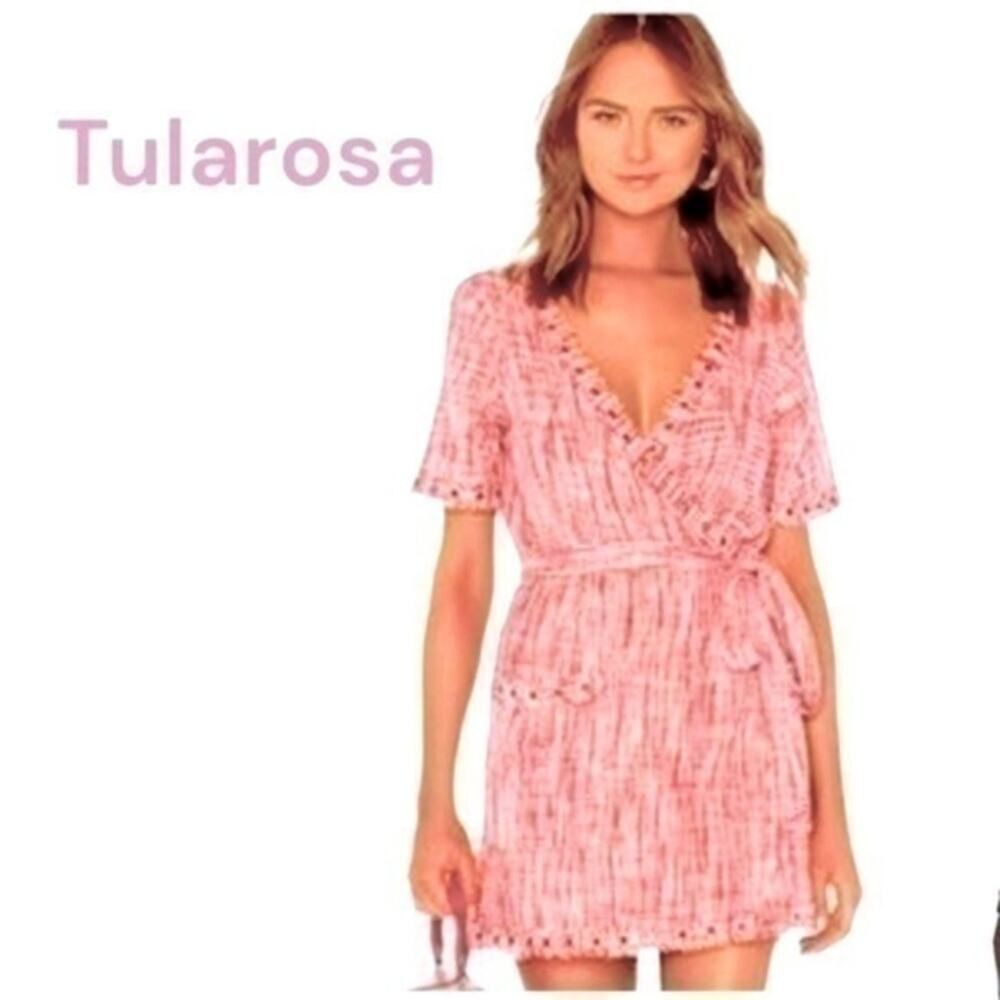 Anthropologie Tularosa Red White Cotton Raw Edge Wrap Dress NWOT Size XS